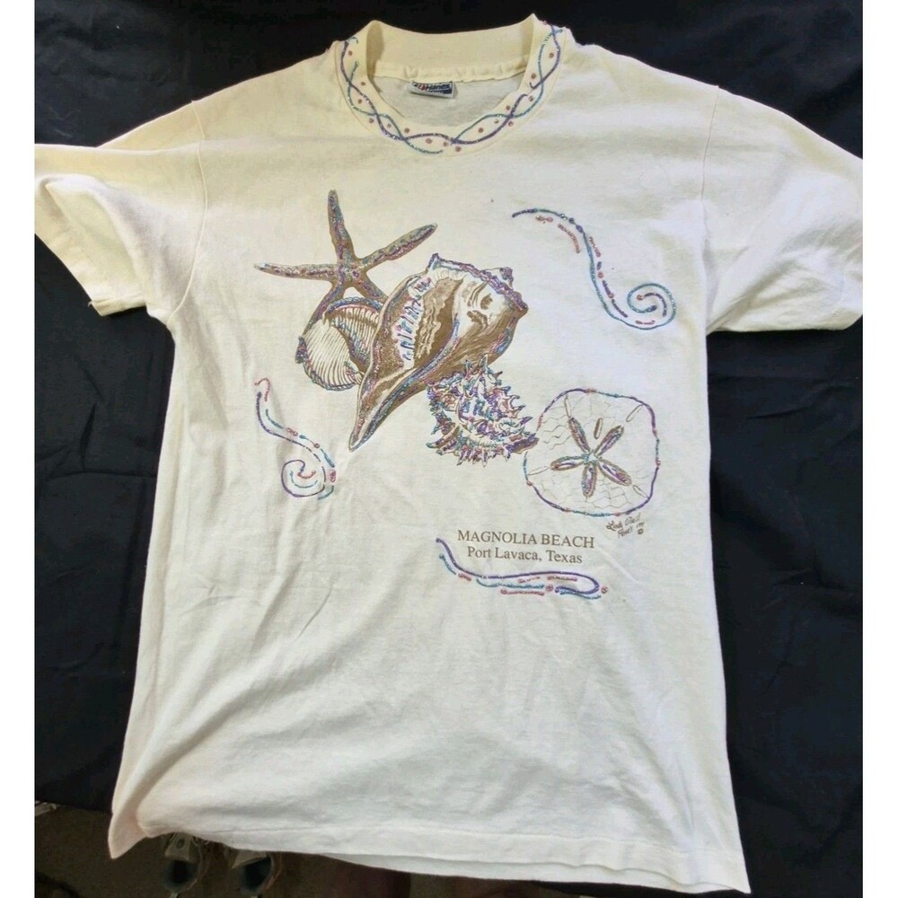 Vtg 1991 Hanes Hand Painted Beach Scene T Shirt Womens Size M Single Stitch